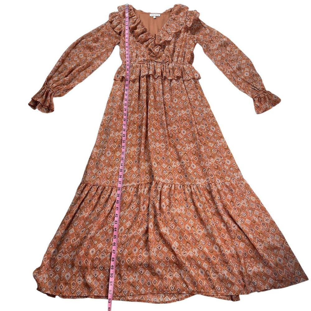 Moon River Anthropologie Maxi Dress Small Long Sleeve Ruffle V‑Neck Tiered Boho - Picture 8 of 12